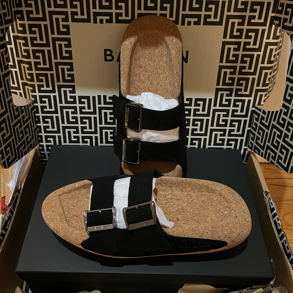 Men’s Balmain B-It Slides (mules) - leather, rubber, cork - Picture 6 of 12